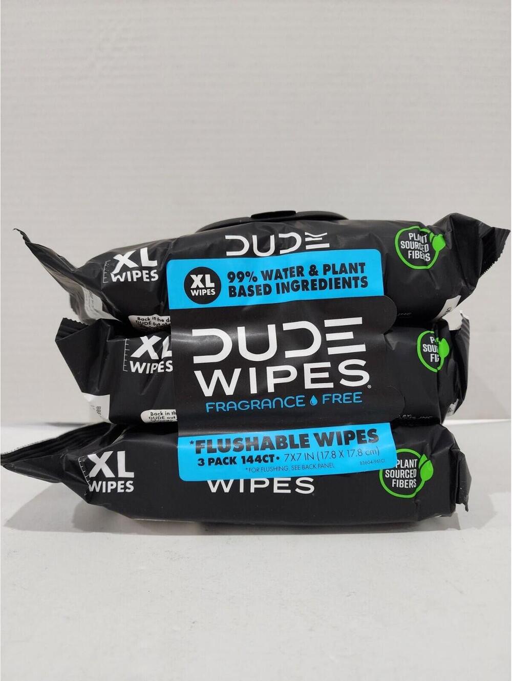 3PK DUDE Wipes - Flushable Wipes  144 Wipes - Unscented Extra-Large Adult